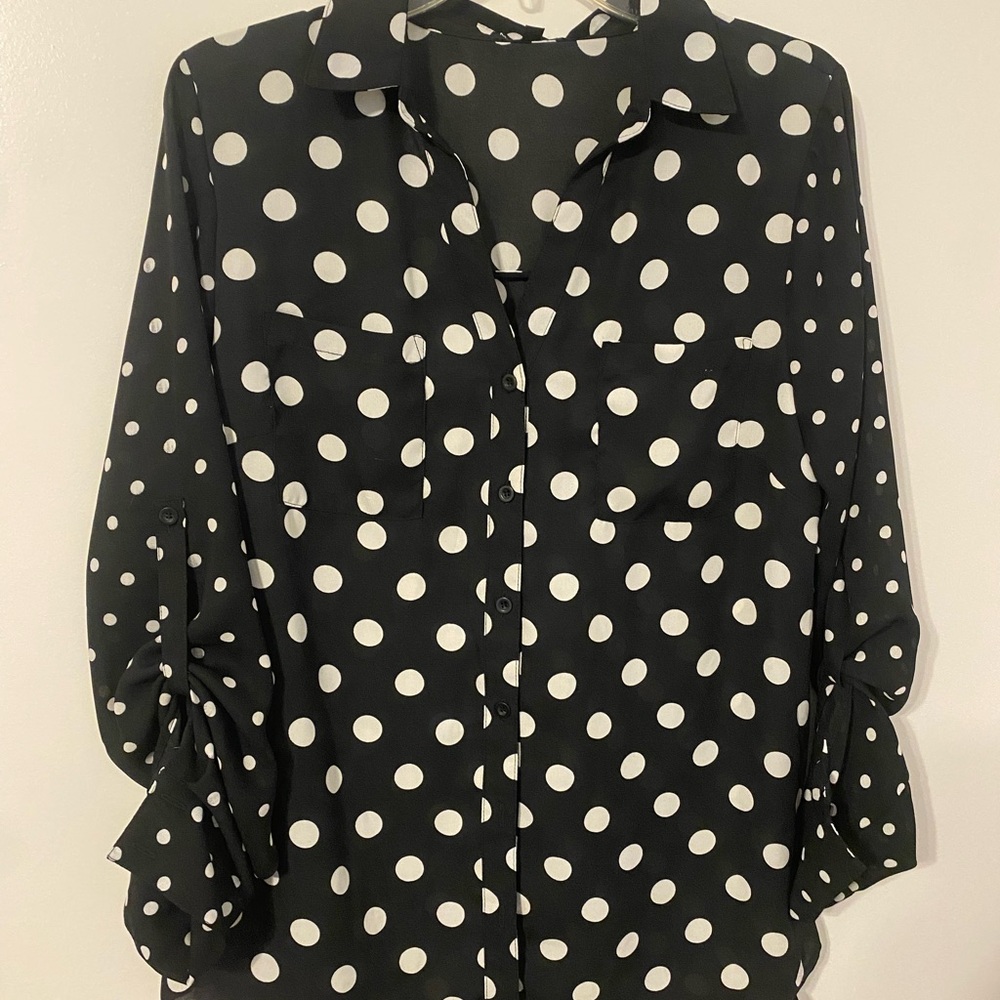 Polka Dot Button-Up Blouse